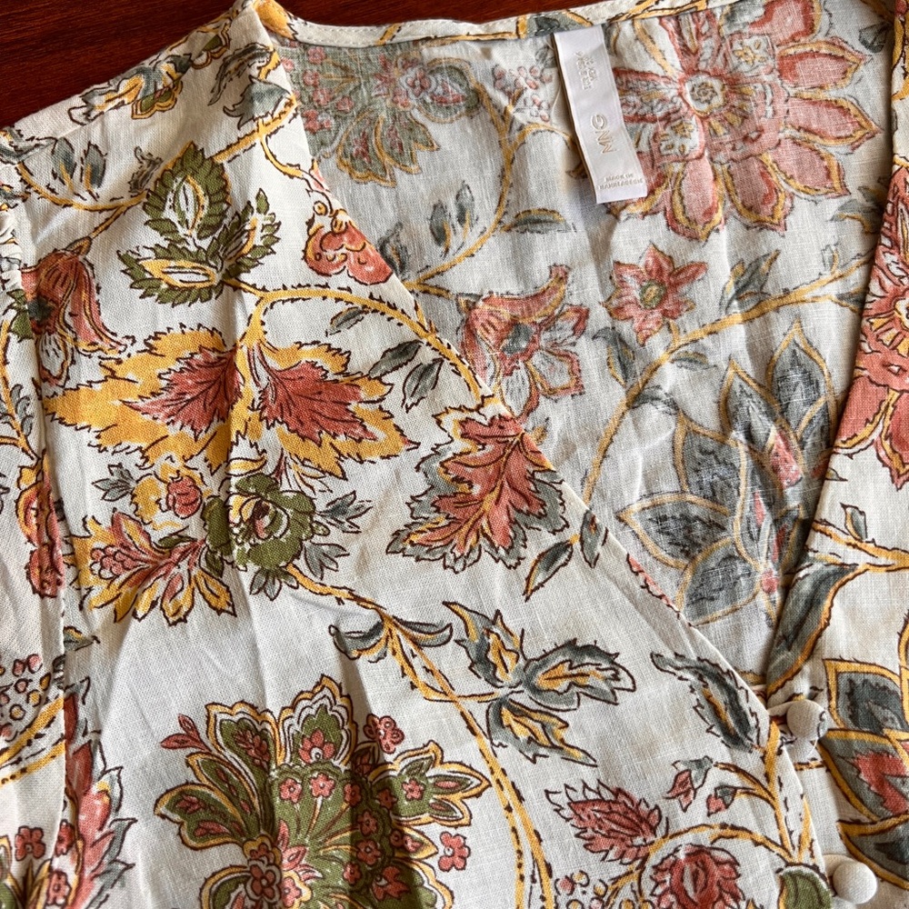 Mango Floral Button-Front Midi Dress in Cream and Rust - Picture 3 of 10